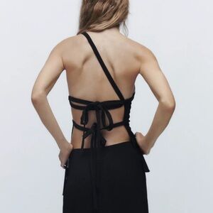 Zara Black asymmetrical top with tie back detail